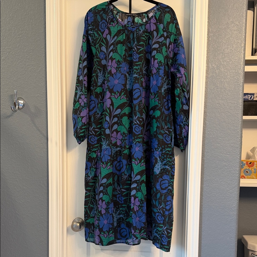 Floral Midi Dress in Green & Purple